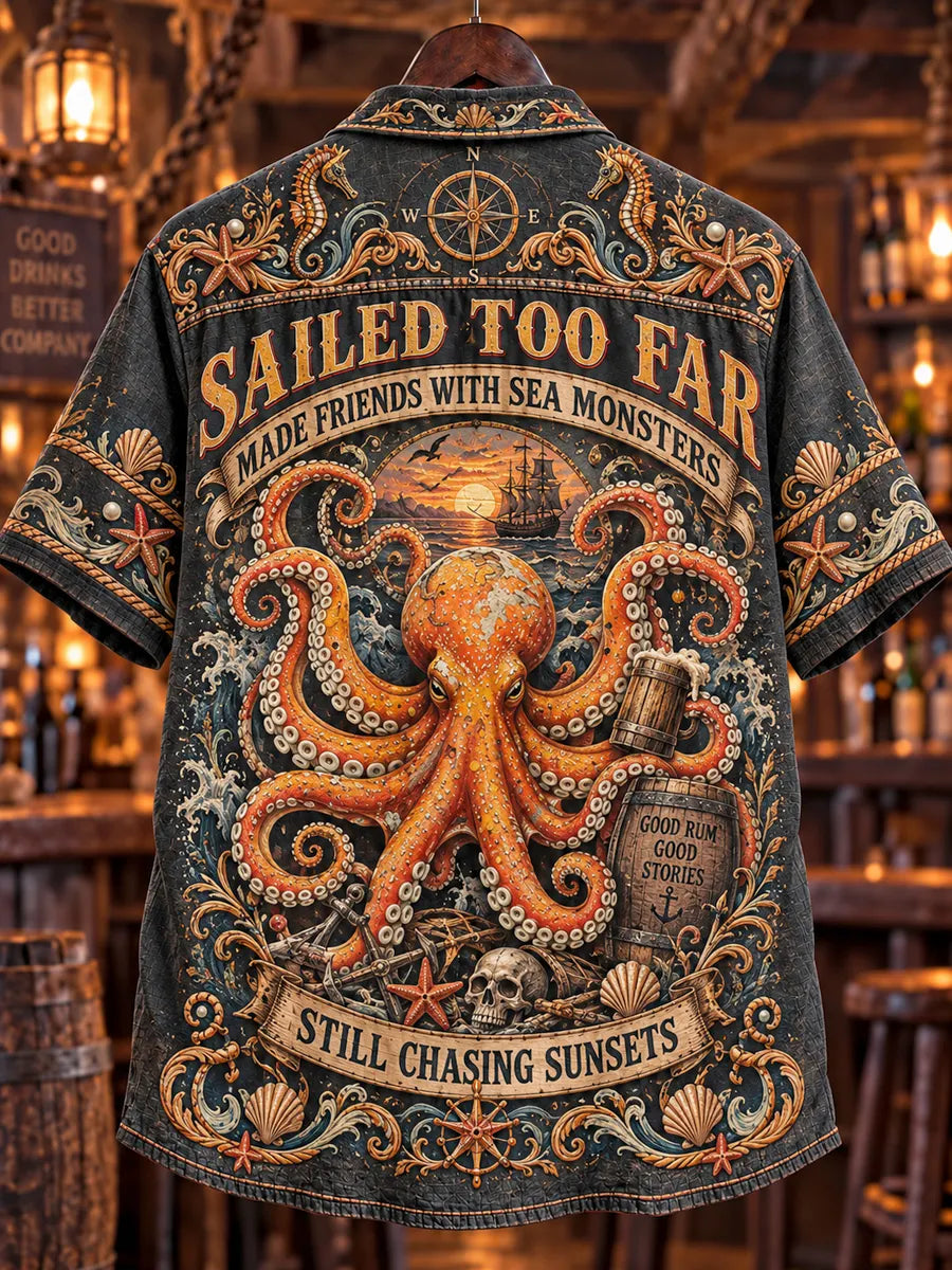 Men’s Vintage  "SAILED TOO FAR" Old Salt Printed Short Sleeve Shirt