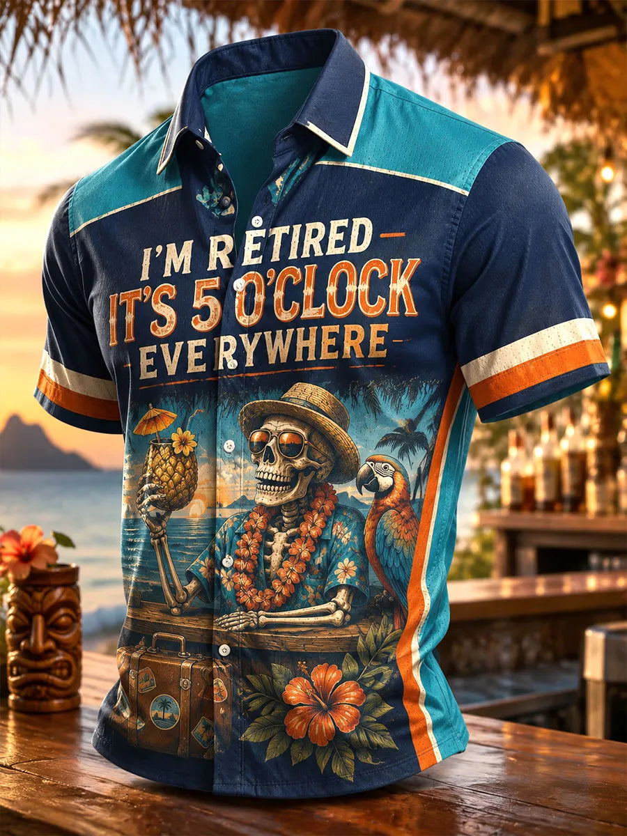 Tropical Parrot Skeleton Retirement Men’s Shirt