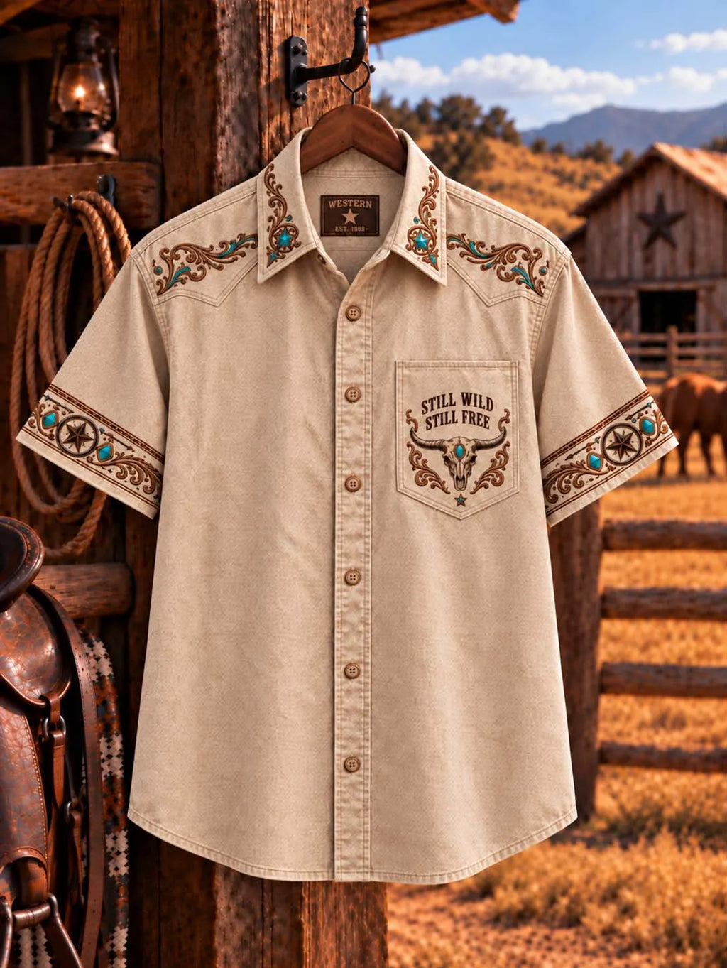 ⭐ Too Old to Chase Still Wild Still Free Turquoise Cowboy Shirt