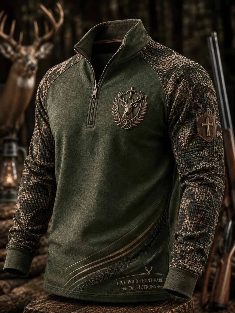Men's Vintage Traditional Reindeer Pattern Printed Polo Shirt