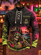 Neon Pirate Skull Lace-Up Long Sleeve Shirt