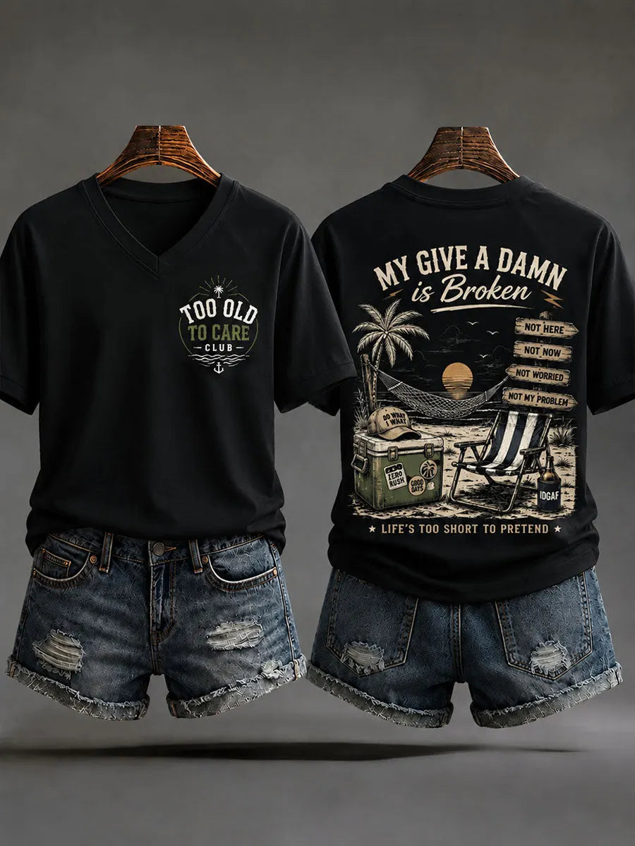 Women's 'Too Old to Care Club' V-Neck T-Shirts