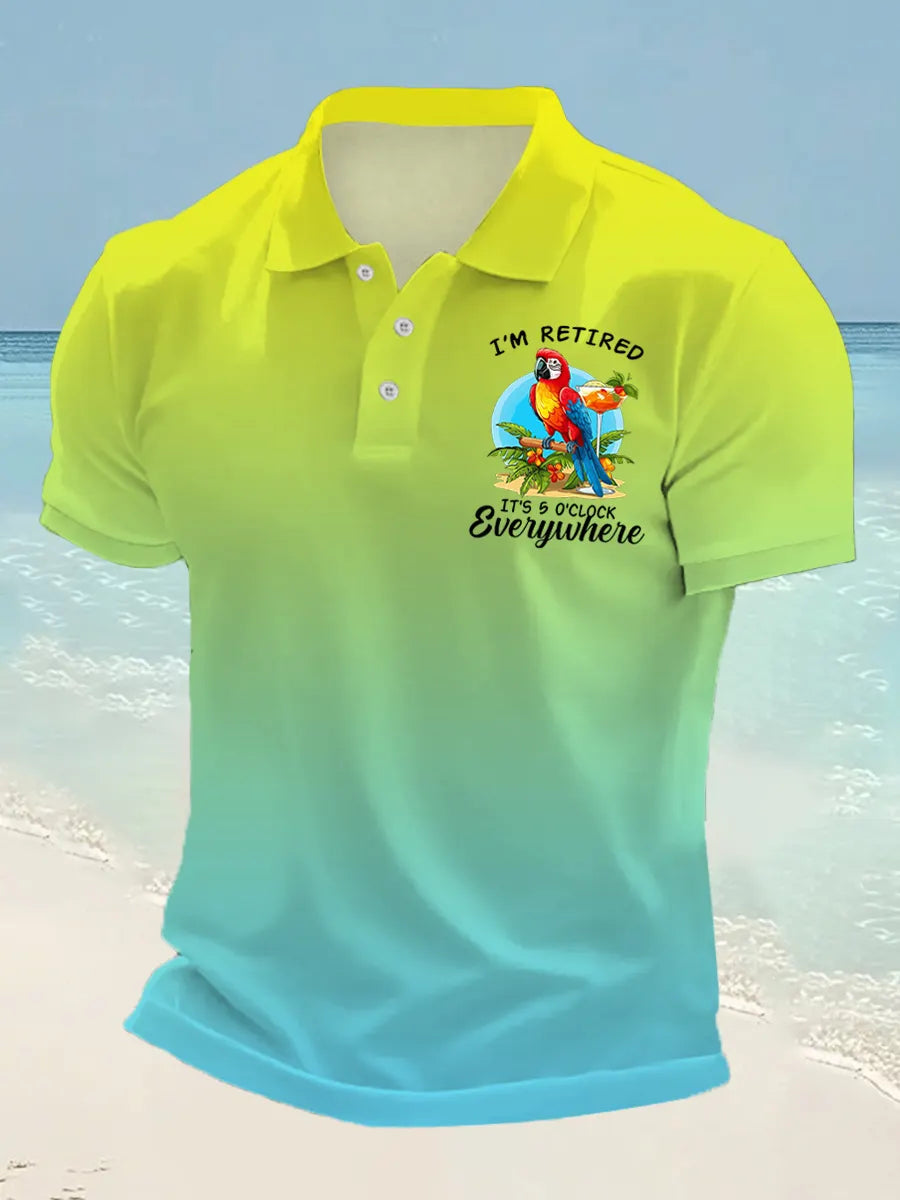 Men's I‘m Retired It‘s 5 O'clock Somewhere Parrot Print Casual Top