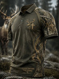 Men's Vintage Faith Traditional Reindeer Pattern Printed Short-Sleeve Top