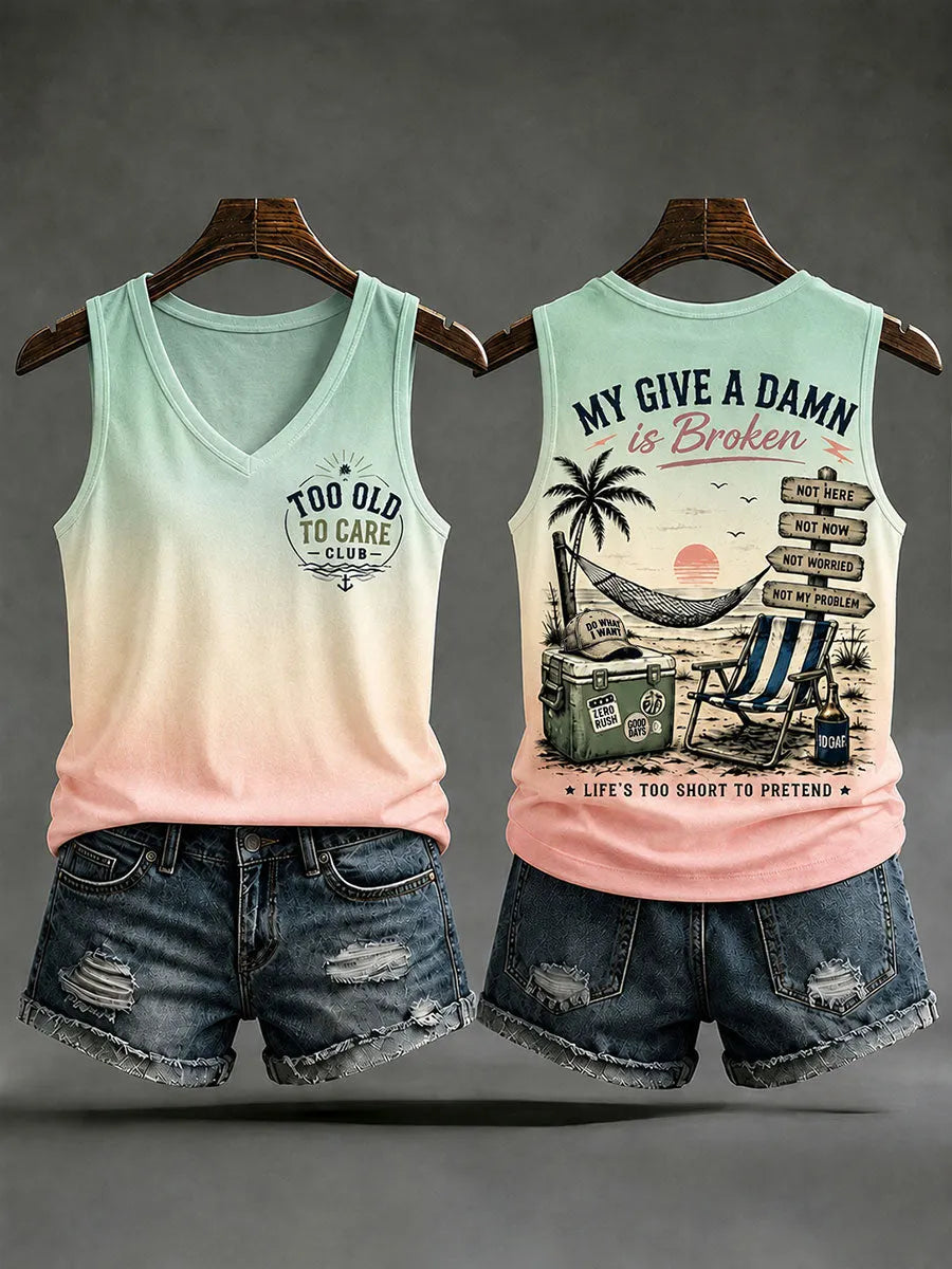 Women's "too old to care club" V-neck vests