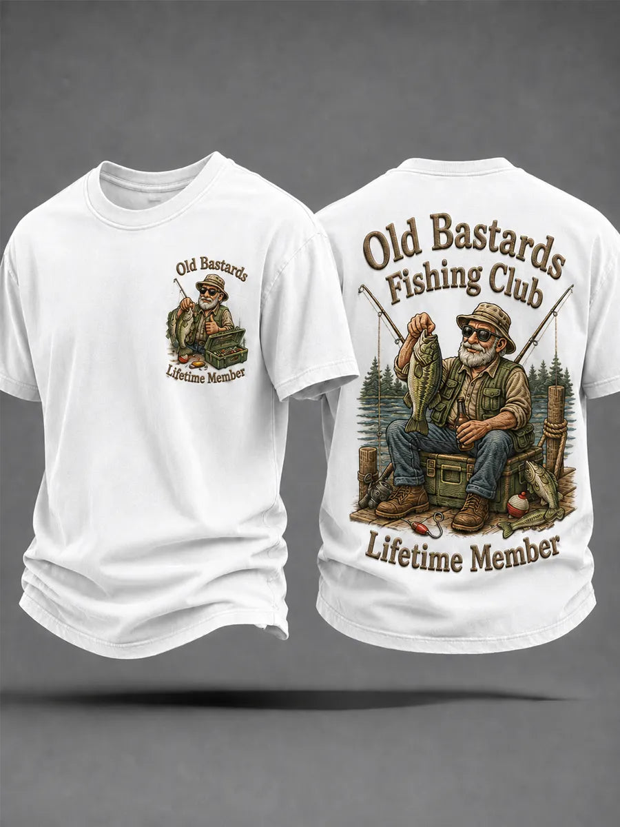 Men's Funny Old Bastards Fishing Club Lifetime Member Print Casual Tee