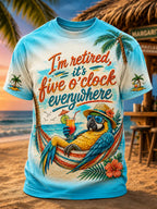 Men's "I'm Retired, It's Five o'clock Everywhere Now" Parrot Print Casual T-shirt