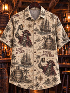 Men’s Vintage Pirate & Sailing Ship Allover Print Short Sleeve Shirt
