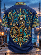 Nautical Compass Twin Pirate Skeleton Short Sleeve Shirt