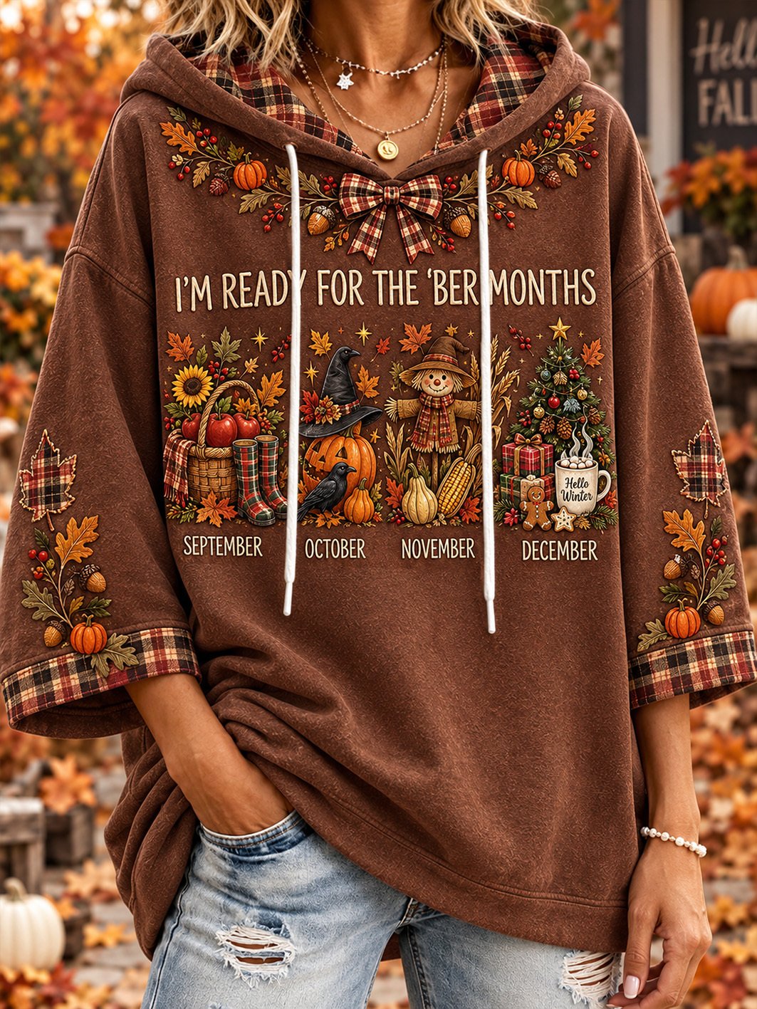Women’S Vintage I'm Ready For The 'ber Months Print Comfy Hoodie