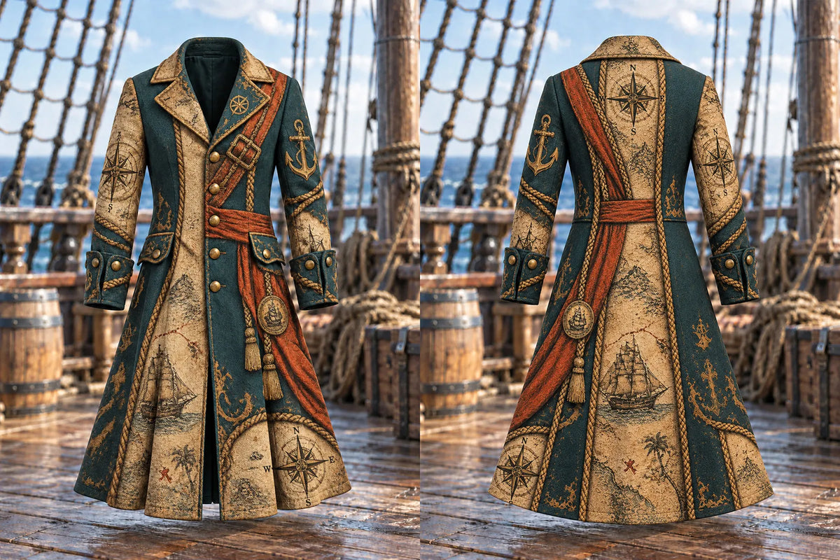 Men’s Fun Pirate-Themed Art Graphic Coat