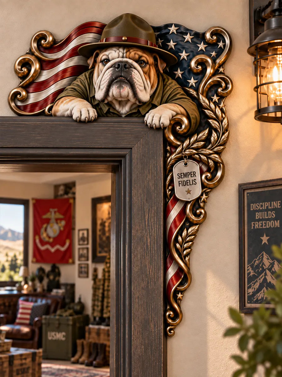 Veteran Bulldog Wooden Door Corner Decor