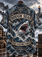🦈 Rough Seas Make Hard Men Harder Vintage Shark Hawaiian Shirt