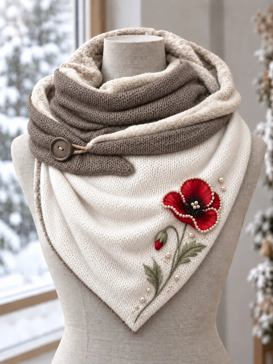 Women's Red Poppy Flower Casual Triangle Scarf
