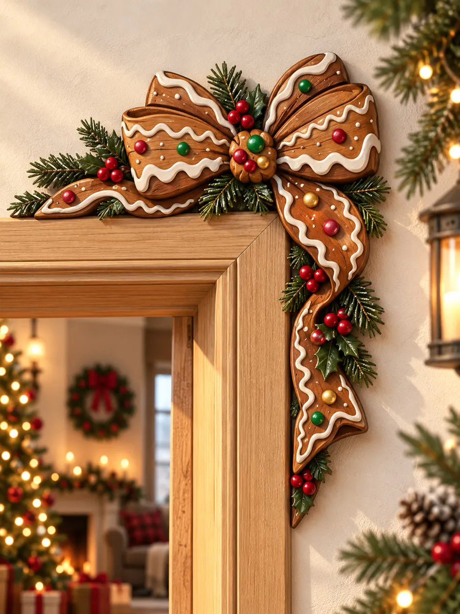 Gingerbread Bow Christmas Door Corner Decoration