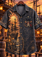 Vintage Pirate Skeleton Tavern Sunset Men’s Short Sleeve Shirt