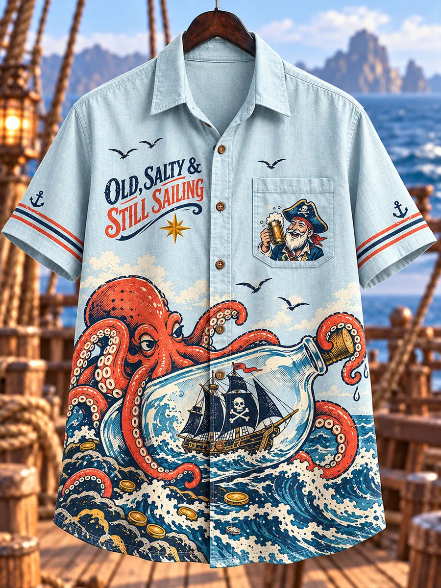 Old Salty Pirate & Octopus Sailing Graphic Shirt