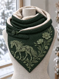 Women's Vintage Horse Floral Pattern Triangle Scarf