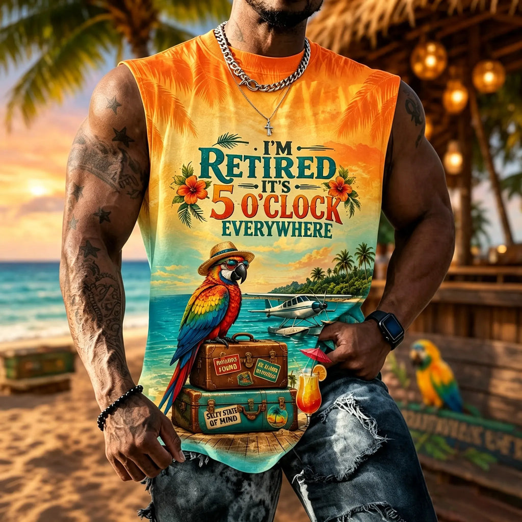 Men's I'm Retired It's 5 O'clock Everywhere Parrot Print Casual Vest