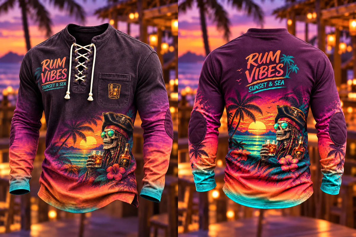Men's Sunset Rum Pirate Lace-Up Long Sleeve Shirt