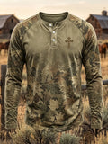 Men's Vintage Western Faith Camo Print Long-Sleeve T-Shirt