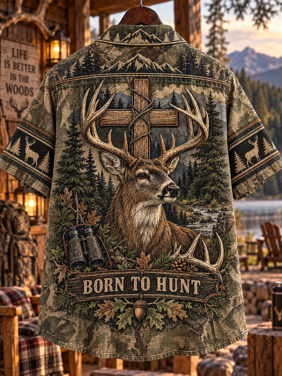 Retro Deer Hunting Art Print Casual Shirt