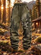 Men’s Retro Deer Hunting Relaxed Wide-Leg Drawstring Pants