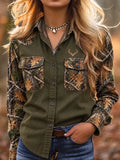 Women's Retro Hunting Culture Art Print Casual Long-Sleeve Shirt