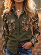 Women's Retro Hunting Culture Art Print Casual Long-Sleeve Shirt