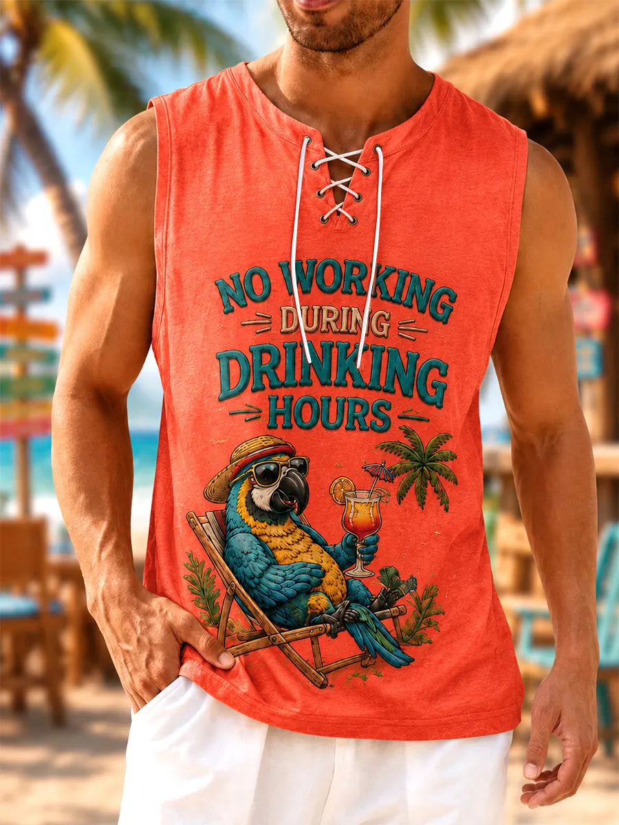 Men's No Working During Drinking Hours Print Casual Vest