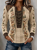 Women's Vintage Retro Hunting Culture Print Stitch-Detail Sweatshirt