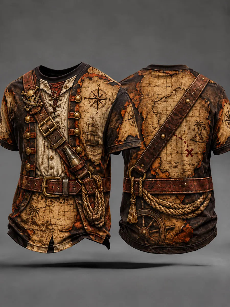 Men's Retro Pirate-Style Graphic Casual T-Shirt
