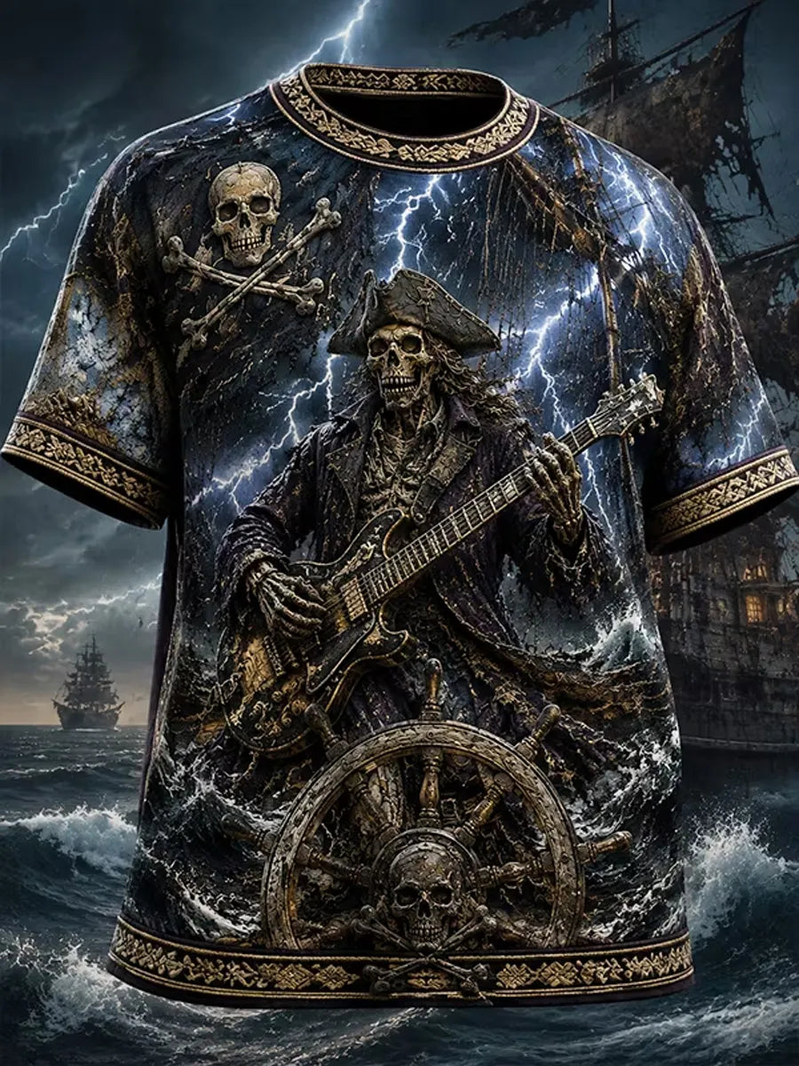 Retro Punk Pirate Art Print Casual T-shirt