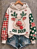 🦌 Silly Reindeer "Oh Deer" Plaid Antlers Christmas Hoodie