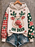 🦌 Silly Reindeer "Oh Deer" Plaid Antlers Christmas Hoodie