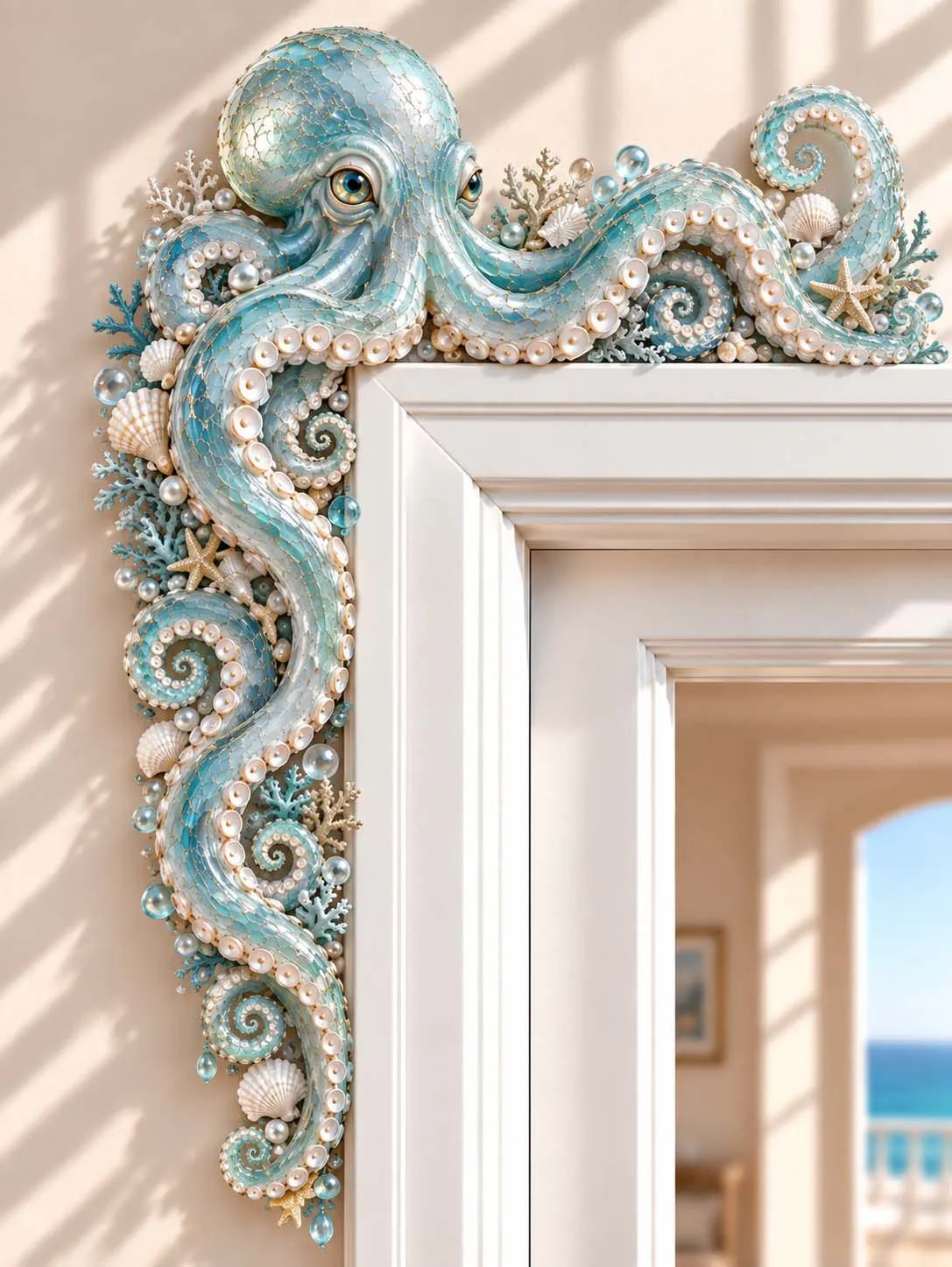 🐙 Blue Ocean Mosaic Octopus Tentacles Wall Corner Decor Sculpture