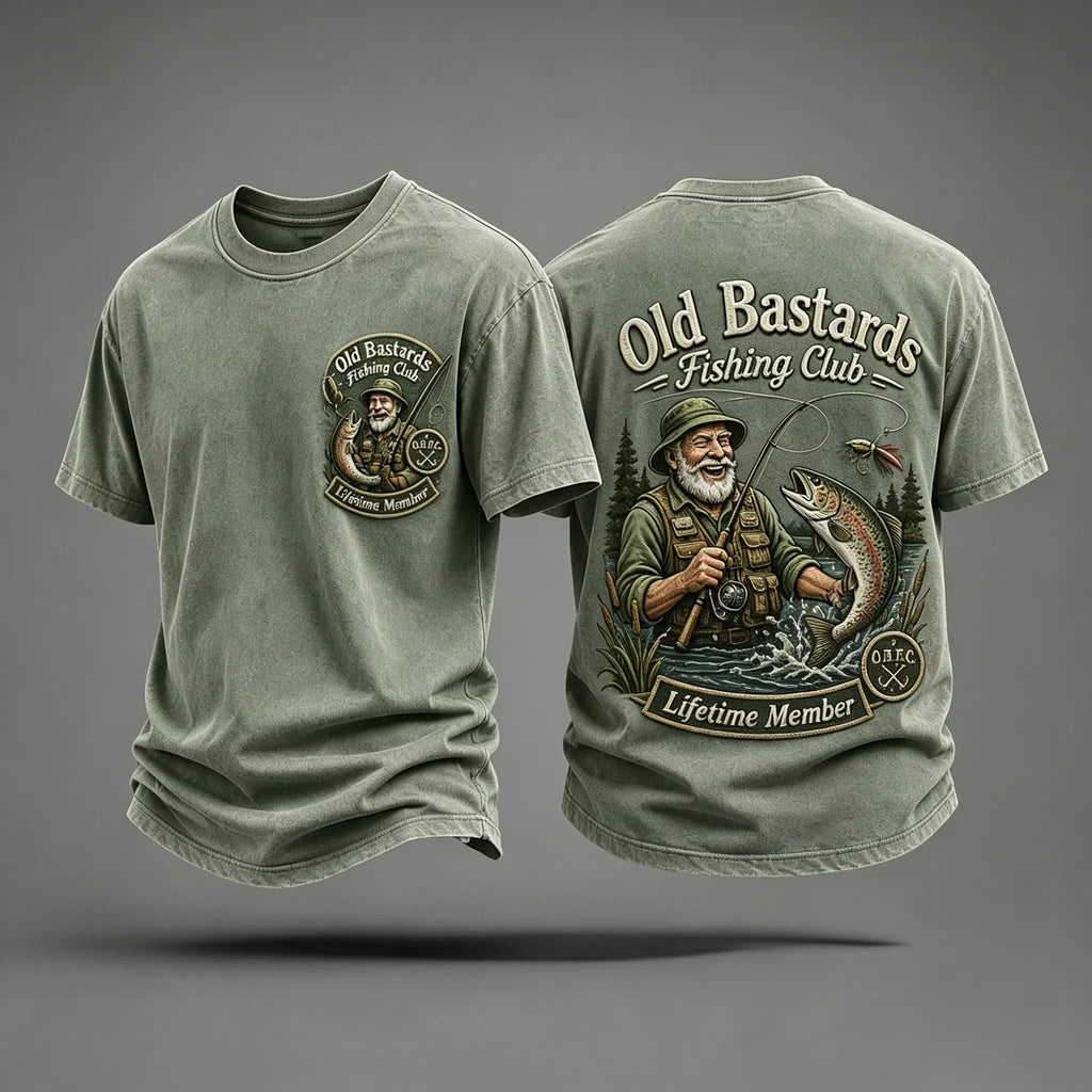 Men's Funny Old Bastards Fishing Club Lifetime Member Print Casual Tee