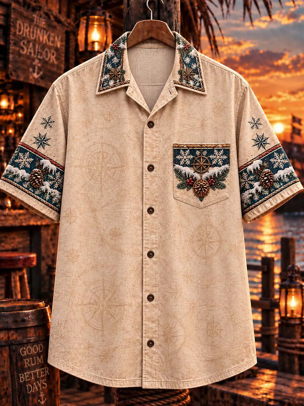 ❄️ Lost At Snow Santa Claus Walking with Reindeer Sleigh Hawaiian Shirt 🏴‍☠️