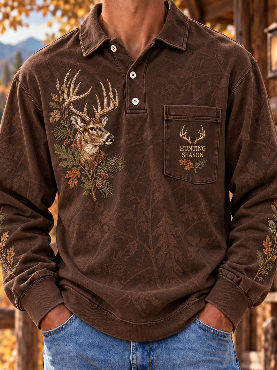 Hunting Season Buck Forest Men’s Vintage Long Sleeve Pullover