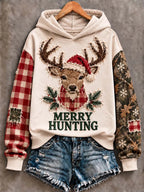 🦌 Camouflage & Plaid Reindeer "Merry Hunting" Christmas Hoodie