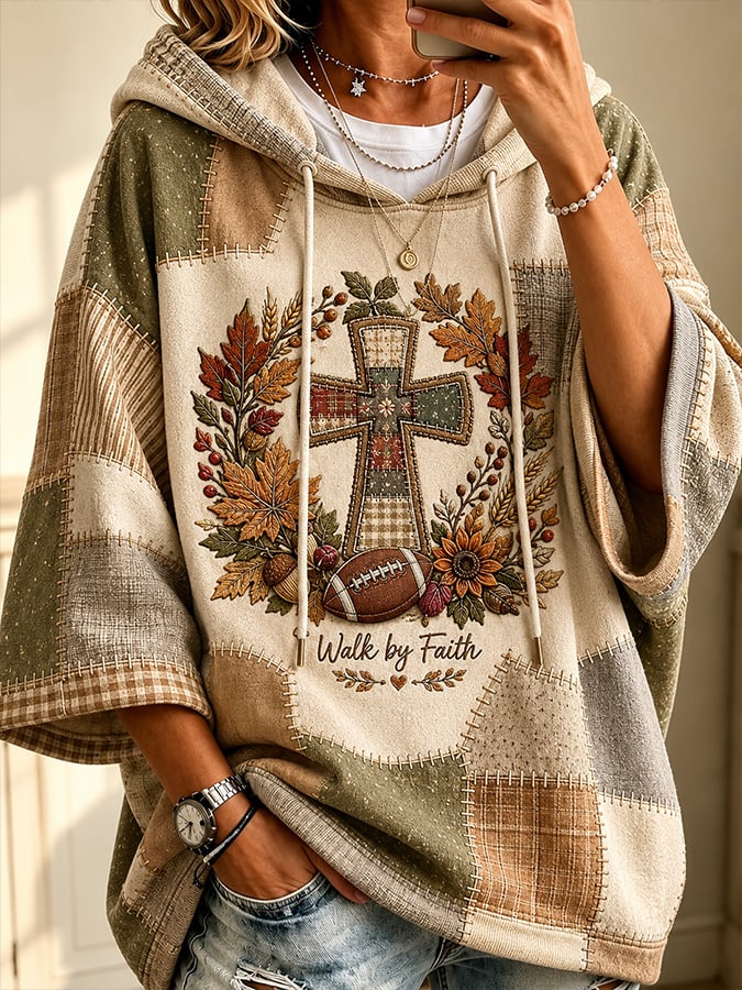 Women's Autumn "Faith" Rugby-Style Color-Block Print Comfortable Hoodie