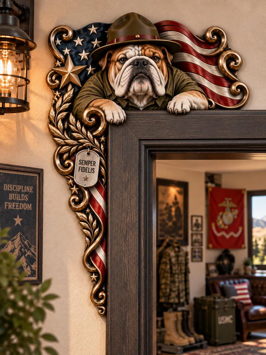 Veteran Bulldog Wooden Door Corner Decor