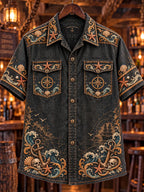 Men’s Vintage  "SAILED TOO FAR" Old Salt Printed Short Sleeve Shirt