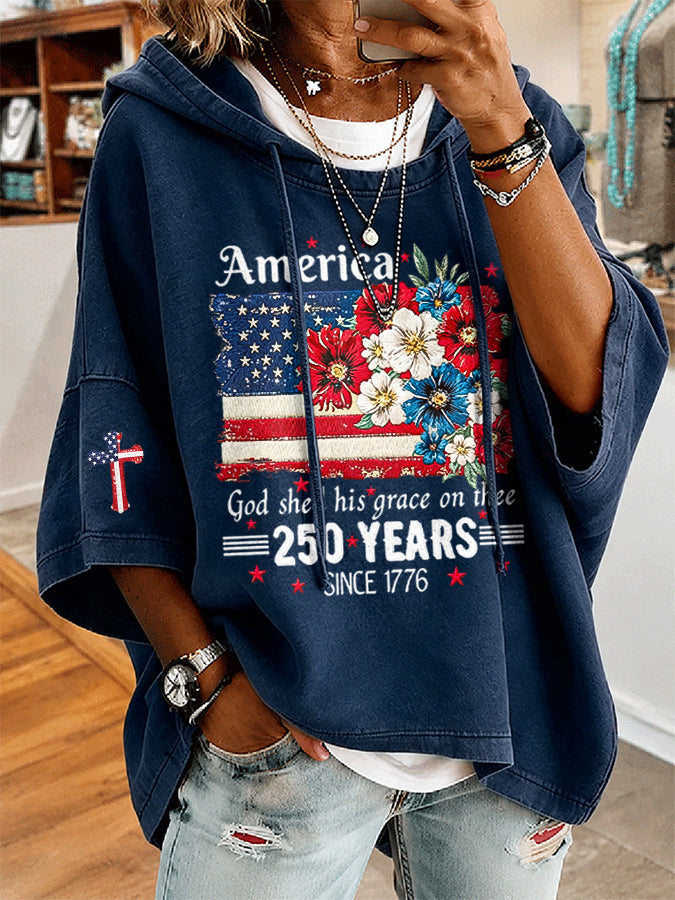 Women'S America Flag Printed Super Large Hoodie