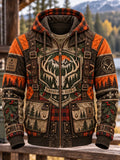 Men's Retro Hunting Culture Christmas Art Print Casual Full-Zip Hoodie