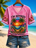 Women's I'm Retired It's 5 O'clock Everywhere Parrot V-neck Short Sleeve T-shirt