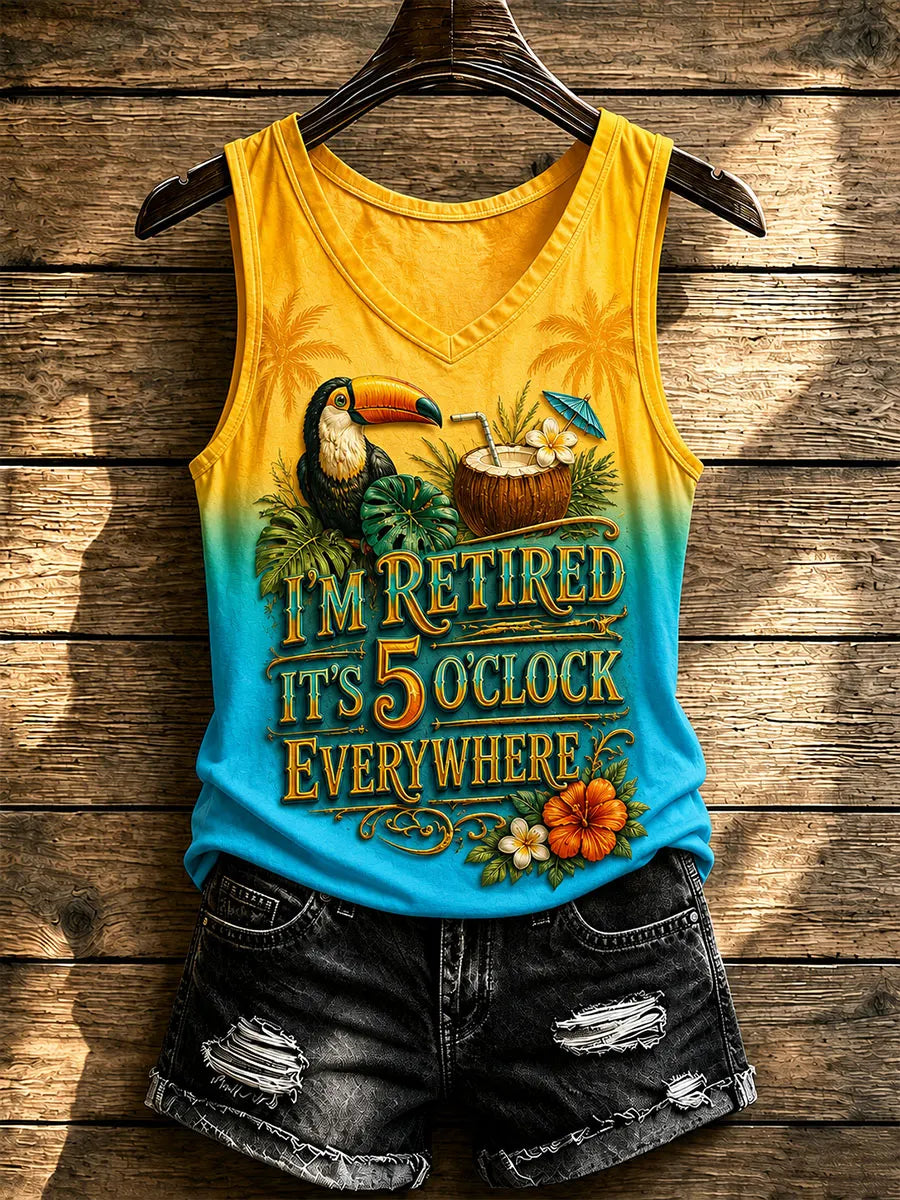 I’m Retired It’s 5 O’Clock Everywhere Toucan Coconut Cocktail Women’s Tank Top