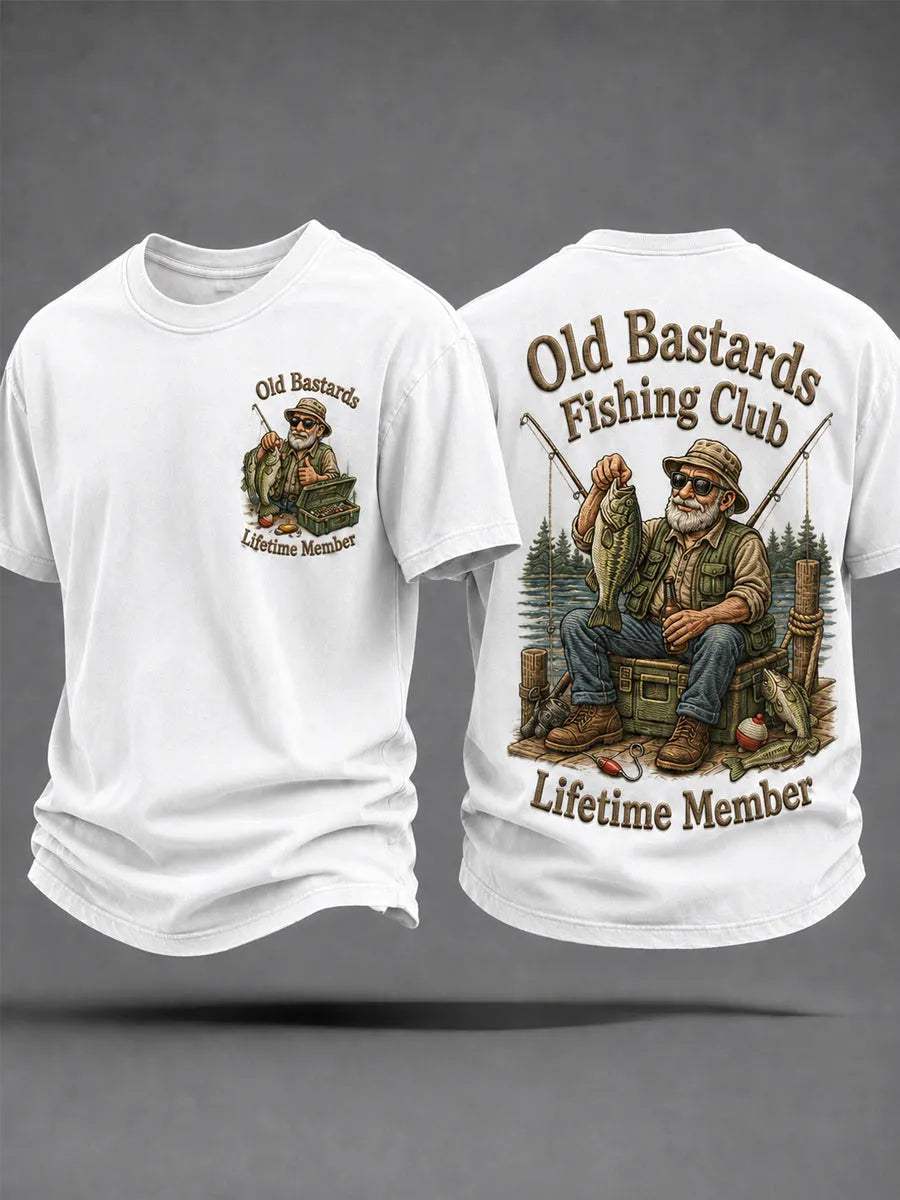 Men's Funny Old Bastards Fishing Club Lifetime Member Print Casual Tee