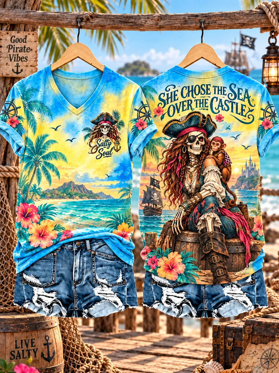Women's Retro Pirate Queen Art Print T-Shirt
