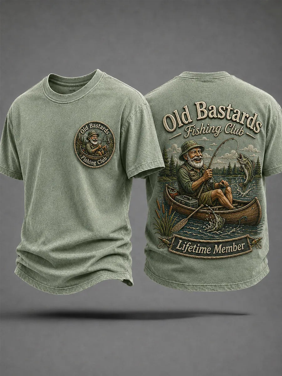 Men's Funny Old Bastards Fishing Club Lifetime Member Print Casual Tee